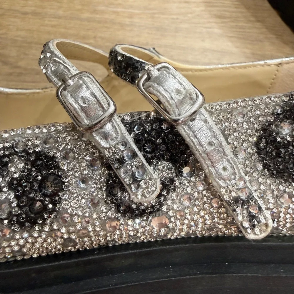 Betsey Johnson Rico Skull Rhinestone Platform Mary Jane Shoes Silver Goth Bling
